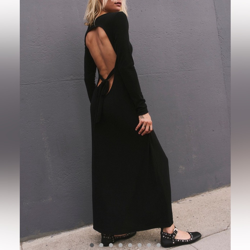 Open-Back Long Sleeve Black Maxi Dress